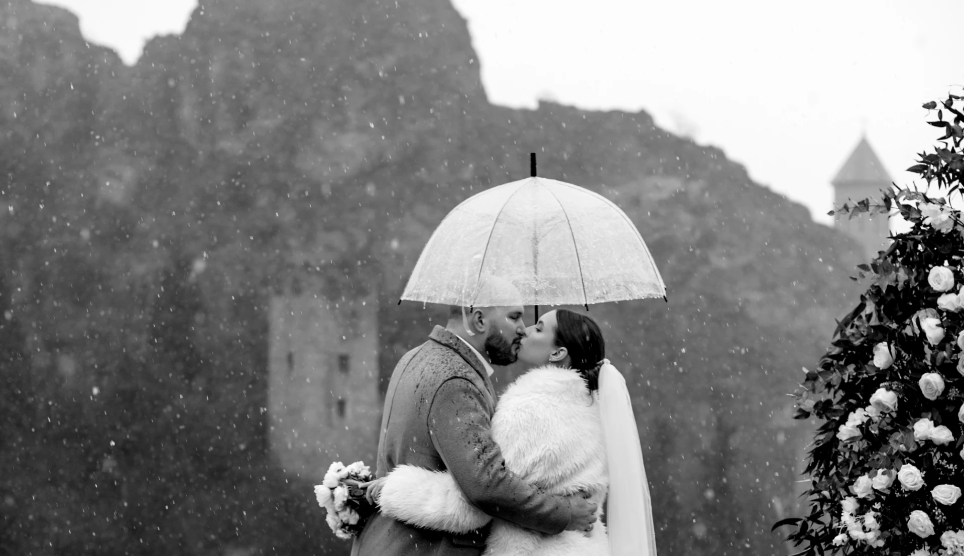 A foreign couple at a wedding in Old Tbilisi among ancient streets
